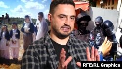 Колаж. Сулейман Мамутов. Ліворуч – караїми в національному вбранні, праворуч – ФСБ