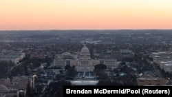 A view of the US capitol at dawn on the day of Donald Trump's inauguration.