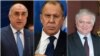 (Слева на право) Министры иностранных дел Азербайджана, России и Армении, Эльмар Мамедъяров, Сергей Лавров и Эдвард Налбандян 