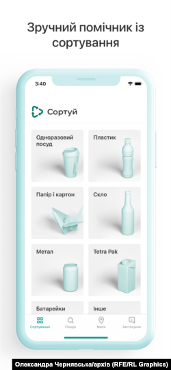 Типи відходів, інформація про які міститься у застосунку «Сортуй». Фото з архіву Олександри Чернявської