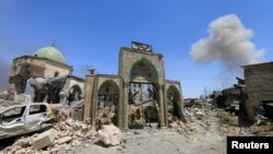 Ал-Нури мечитинин талкалангандан  кийинки көрүнүшү. 30-июнь, 2017-жыл. 