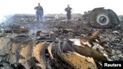 17-июлда Донецк облусуна кулап түшкөн Боинг-777 учагынын калдыктары.   