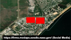 Карта пожежі на нафтобазі у Феодосії, скріншот карти NASA