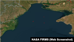 Скріншот даних системи NASA FIRMS про пожежу в Чорному морі, 6 червня 2025 року