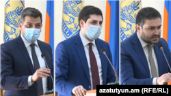Слева направо: Геворк Симонян, Сурен Григорян, Степан Мачян - новые вице-мэры Еревана, 8 февраля 2022 г.