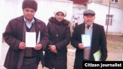 Қашқадарёлик инсон ҳуқуқи фаоллари Нурали Кўлобов, Гулшан Қораева ва Абдумурод Норбоев.