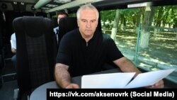 Російський глава Криму Сергій Аксьонов під час поїздки в Бахчисарайський район. анексований Крим, 1 липня 2025 року