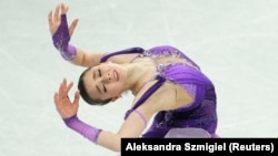 Kamila Valiyeva skates in Beijing in February.