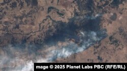 Пажар у рэспубліканскім заказьніку «Простыр» на беларуска-ўкраінскай мяжы 10 лютага 2025 году. Ілюстрацыйнае фота