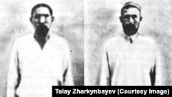 Мойдунбек (солдо), жөкөрү Жаңыбай Бабашбаев (оңдо) Оштогу сот учурунда. 1922-жыл.