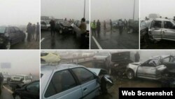 در بزرگترین تصادف زنجیره ای روز جمعه ۱۳۰ خودرو در آزادراه مشهد نیشابور به هم خوردند 