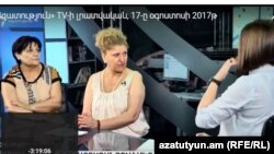Анаит Манукян (справа) и Карине Шахвердян в студии «Азатутюн ТВ», Ереван, 17 августа 2017 г․ 