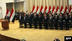 Yragyň parlamentiniň spikeri Osama al-Nujaifi ses berişlikden soň parlamentde çykyş edýär. 21-nji dekabr, 2010. 