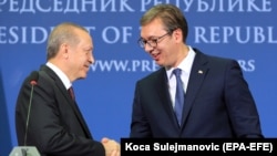 Սերբիայի նախագահ Ալեքսանդր Վուչիչ և Թուրքիայի նախագահ Ռեջեփ Էրդողան, Բելգրադ, 10-ը հոկտեմբերի, 2017թ․