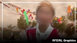 38-летняя жительница Ошской области на вечере выпускников, которую позже застрелил муж. Лицо скрыто по этическим соображениям. 