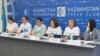 Kazakh activists in Almaty announce the formation of a group opposing the government's plan to construct a nuclear power station on September 10.