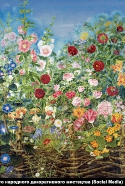 Катерина Білокур, «Квіти за тином». 1935 рік. Картина була намальована наступного після «купелі» в Чумгаку літа