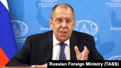 RUSSIA -- Russian Foreign Minister Sergei Lavrov holds his annual press conference via video link, Moscow, January 18, 2021
