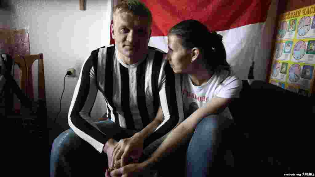 Syarhey Kavalenka and his wife, Alena, in Vitsebsk after his release