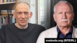 Сяргей Ціханоўскі пасьля вызваленьня і Валер Карбалевіч (справа). Фотакаляж