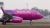 Ukraine -- A Wizz Air Airbus A320 aircraft landing on the runway of Kiev International Airport on 15Mar2014