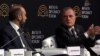 Turkey - Azerbaijani Foreign Minister Jeyhun Bayramov and his Armenian counterpart Ararat Mirzoyan speak at a panel discussion in Antalya, April 12, 2025.
