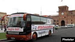 Armenia - The election campaign bus of the opposition Zharangutyun party parked in Yerevan's Republic Square, 9Apr2012.
