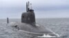 The Project 885M Yasen class Kazan nuclear-powered submarine arrives at its permanent deployment base of the Russian Navy Northern Fleet in the Murmansk region in June 2021. 