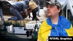 Фотоколлаж: политзаключенный Константин Давыденко в день обмена, момент его задержания и тюрьма в России