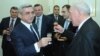 Armenia - President Serzh Sarkisian (L) hosts an annual New Year's reception for leading businesspeople, 28Dec2011.