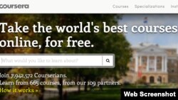 کورسرا بیش از هفت میلیون کاربر از ۱۰۸ موسسه مختلف در جهان دارد (تصویری از وب‌سایت این شبکه)