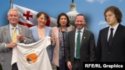 Конгрессмен Джо Уилсон, экс-министр обороны Грузии Тина Хидашели, пятый президент Саломе Зурабишвили, аналитик Люк Коффи и премьер-министр Ираклий Кобахидзе (коллаж)