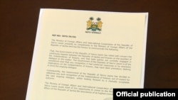 A document obtained by RFE/RL from the Serbian Foreign Ministry states that the government of Sierra Leone has decided to withdraw its recognition of Kosovo's independence.