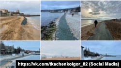 Сітки на узбережжі Феодосії для вилову мазуту з російських танкерів, які зазнали аварії в Керченській протоці 15 грудня 2024 року, 12 січня 2025 року