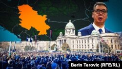 Президент Александр Вучич с беспокойством и растерянностью следит за происходящим на улицах и площадях сербских городов. Фотоколлаж