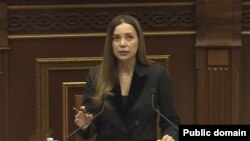 Armenia - Anna Grigorian of the opposition Hayastan alliance speaks during a parliament session, December 5, 2024.