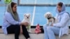Iranians sit with their dogs in a park in Tehran on June 8, 2025. 