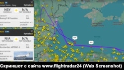 Політ розвідувальних літаків Artemis II та P-8 Poseidon над Чорним морем 26 серпня 2025 року. Скріншот із сайту www.flightradar24