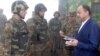 Armenia - Defense Minister Seyran Ohanian (R) awards soldiers on frontline duty.