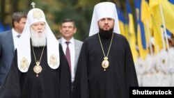 Митрополит Епіфаній і тодішній патріарх Київський і всієї Руси-України Філарет (праворуч). Київ, 24 серпня 2013 року 