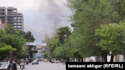 Smoke can be seen rising from the area of the explosion.