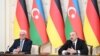 Azerbaijan - Presidents Ilham Aliyev of Azerbaijan and Frank-Walter Steinmeier make statements to the press after talks in Baku, April 2, 2025.