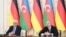 Azerbaijan - Presidents Ilham Aliyev of Azerbaijan and Frank-Walter Steinmeier make statements to the press after talks in Baku, April 2, 2025.