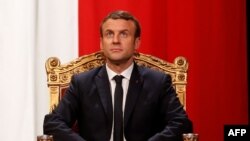 новоизбранный президент Франции Эммануэль Макрон во время церемонии инаугурации, 14 мая 2017 г․
