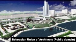 Архітэктурны праект Нацыянальнага гісторыка-археалягічнага цэнтру «Менскае замчышча». Аўтар — Сяргей Багласаў. Беларускі саюз архітэктараў