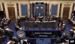 АКШ Сенатында мурдагы президент Д. Трамптын импичмент сотуна күбөлөрдү чакыруу боюнча маселе добушка салынып, аны 55 сенатор колдоп, 45 сенатор каршы чыкты. 13.2.2021.