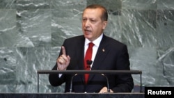 Премьер-министр Турции Реджеп Эрдоган выступает с речью на 66-й сессии Генеральной Ассамблеи ООН, Нью-Йорк, 22 сентября 2011 г.