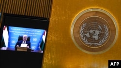 محمود عباس، رئیس تشکیلات خودگردان فلسطینی، از دفتر خود در رام‌الله برای مجمع عمومی سازمان ملل سخنرانی کرد