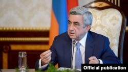 Armenia - President Serzh Sarkisian speaks at a meeting in Yerevan.