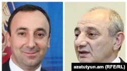 Armenian Constitutional Court Chairman Hrayr Tovmasian (L) and Karabakh President Bako Sahakian.